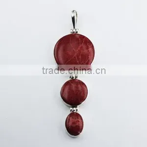 Hinged Sterling Silver Mixed Cut Red Sponge Coral Pendant thumbnail-1