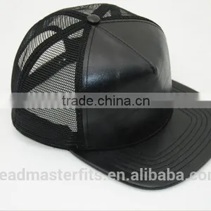High Quality Black Trucker Cap/pu Blank Plain Mesh Cap thumbnail-2