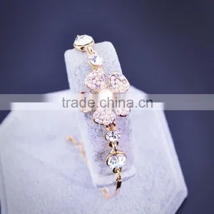 Lady's Cubic Zirconia Crystal Five Petals Flower Charm Bangle Bracelet thumbnail-4