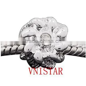 Vnistar Fashion Flower Shaped European Beads With Dark Pink and Crystal Stones PBD454, Size in 10*10mm thumbnail-2