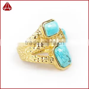 Three Stone Turquoise Ring Size:6~8 thumbnail-2