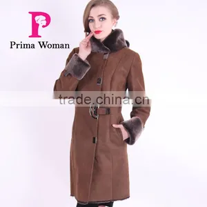 2015 Winter Medium Length Women Slim Fit Woolen Fur Coat thumbnail-2