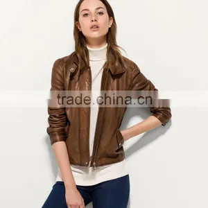 Awsome Design and Easy To Put Hand In Pockets Woman Women Fashion Leather Jacket thumbnail-1