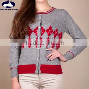 Ladies' Crew Neck Intersia Cardigan thumbnail-1