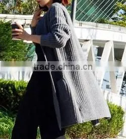 Simple Round Neck and Long Sections Women Knit Cardigan thumbnail-5