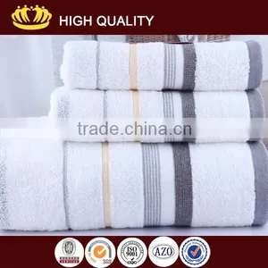100% Cotton White Plain Soft Terry Striped Satin Towel Set thumbnail-1