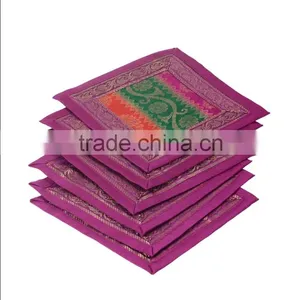 Indian Silk Table Runner With 6 Place Mats & 6 Coaster in Pink Color Size 16*62 thumbnail-3