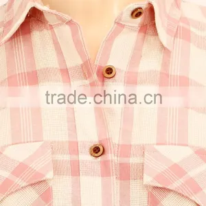 2016 100% Cotton Woman Clothing Oem Long Sleeve Plain Checked T-shirt Manufacturing China thumbnail-4