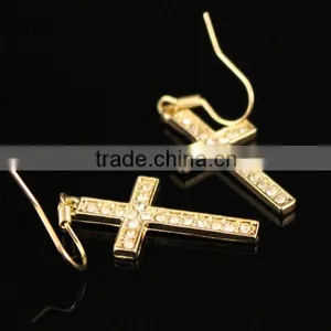 Crystal Gold Cross Dangle Women Earrings thumbnail-4