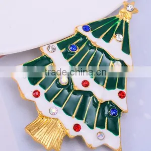 Vintage X'mas Palm Tree With Multicolor Rhinestone Snow Gold Brooch thumbnail-1