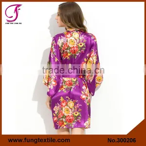 Fung 3002 Woman Polyester Satin Floral Bath Robe For Wedding Party thumbnail-5