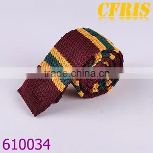 Men Tie Knitted White Navy Strips With Red Top Knitted Necktie for Men Superior Poly Material thumbnail-1