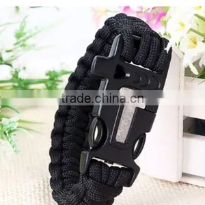 Black Survival Bracelet Outdoor Paracord Flint Fire Starter Scraper Whistle Gear thumbnail-1