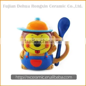 Made in China Hot Sale 3D Hand-Painted Cartoon Style Ceramic Mug With Spoon thumbnail-1
