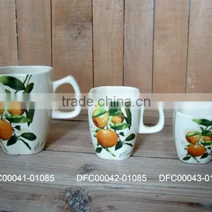 Ceramic White Mug With Orange Decal in Three Sizes for Choosing thumbnail-1