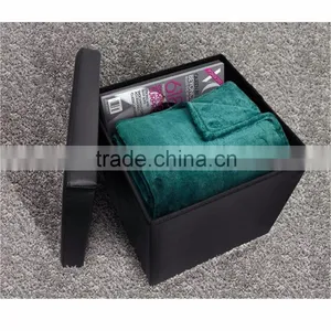 Foldable Storage Ottoman - Contemporary Faux Leather Ottoman With Cover, Black thumbnail-3