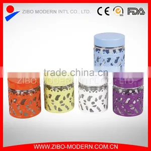 Hot Sale Set 4 Stainless Steel Coating Air Seal Decorative Large Glass Storage Jars thumbnail-3