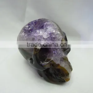 Small Size Carved Natural Amethyst Quartz Skulls With Geode All by Handmade Good for Art Collection thumbnail-3