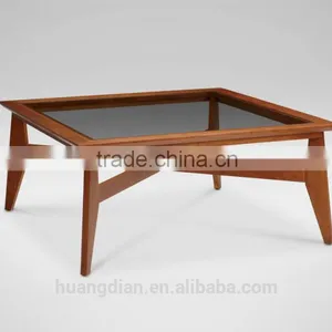 Square Wood Base Glass Top Living Room Coffee Table for Sale CT7019 thumbnail-2