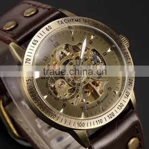 Mens Vintage Bronze Skeleton Analog Auto Sport Mechanical Watch thumbnail-2