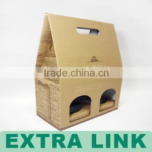 High Qualtiy Cheap Price Auto Close Kraft Paper Double Bottle Wine Carrier Box thumbnail-1