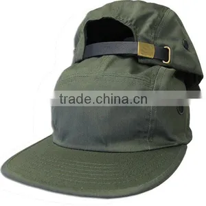 5 Panel Camper Strapback Hat Leather Strap Cadet Cap Plain Blank Racer Biker Cap thumbnail-3