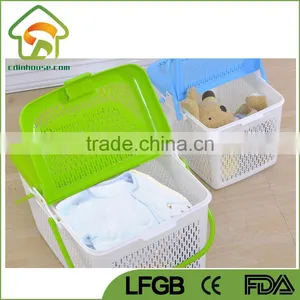 Synthetic Plastic Basket Natural Rattan Basket With Lid and Handle thumbnail-2