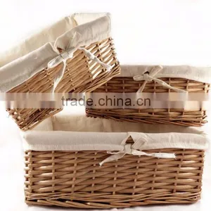 Rectangular Honey Wicker Storage Basket Willow Wicker Hamper Storage Basket-With Cream Linning thumbnail-1