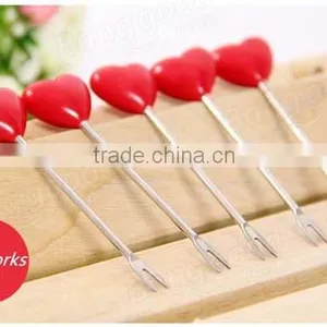 Factory Wholesale Stainless Steel Red Heart Shaped Fuit Fork Set thumbnail-2