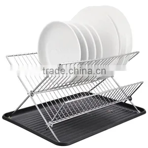 Chrome Plated Folding Dish Rack With a Plastic Tray thumbnail-1