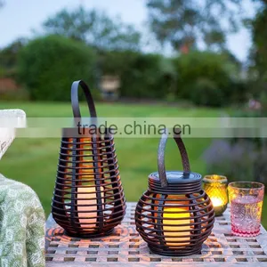 Black Round Rattan Solar Powered LED Garden Lantern thumbnail-1