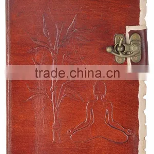 Handmade Vintage Torn Edges Embossed Buddha Leather Notebook With Clasp thumbnail-1