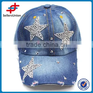 2017 New Product Best Seller Denim With s Tar Applique Rhinestone Baseball Cap thumbnail-1