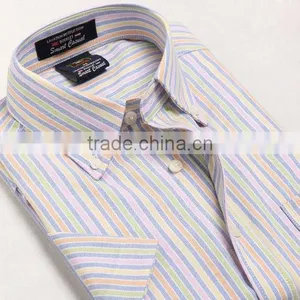 2013 Cotton Man's Short Sleeve Oxford Shirts Men Button Down Collar Stripes Oxford Shirts for Man thumbnail-1