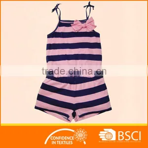 Child Girl Stripes With Bowknot Shorts Jumpsuit Outfit Wear thumbnail-1