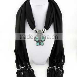 Red Turquoise Hollow Cross Pendant Jewelry Necklaces Diy Handmade Polyester Scarves 2016 New Design Women Scarves thumbnail-4