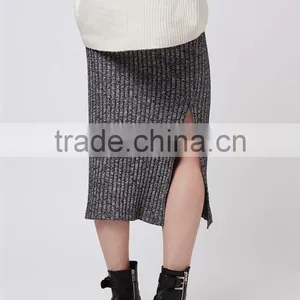 2016 High Waist Korea Style Maxi Skirts Grey Ribbed Bodycon Skirts Salt And Pepper Tube Skirts thumbnail-5