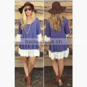 F20039A Top Fashion Lady Patchwork Dress Pattern Women Casual Lace Dress thumbnail-3