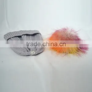 Myfur Light Grey Women Knit Hat With Real Fur Pom Pom Top thumbnail-6