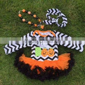 Girls Halloween Tutu Romper Girls BOO Tutu Romper Newborn Chevron Romper With Necklace and Headband thumbnail-1