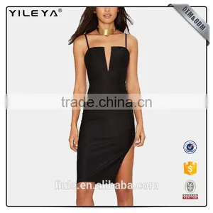 Black Midi Style Sexy Going Out Party Wear Western Dress With Slit thumbnail-1