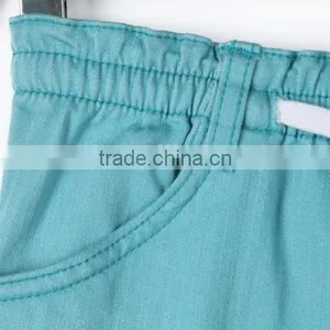 New Fashion Multi Pocket Plain Blue Solid Color Cheap Kids Elastic Bottom Jeans With Side Zipper thumbnail-6