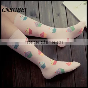 200 Needle Fresh Color Korean Cute Cartoon Ice Cream Women Tube Socks for Young Girl Normal Wearing thumbnail-3
