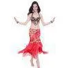 Red Milk Silk Chiffon Turkish Belly Dance Performance Costumes With Shining Coins thumbnail-1