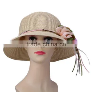 Flower Wide Brim Cloche Fedora Bowler Straw Hat Summer Spring Sun Cap thumbnail-4