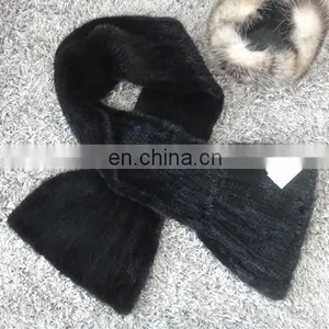 High Quality Knitted Black Mink Fur Scarf European Style thumbnail-1