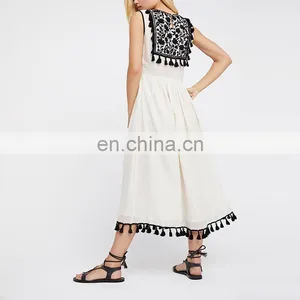 Spanish Clothing Brand Embroidery Knee Length Loose White Boho Dress thumbnail-2