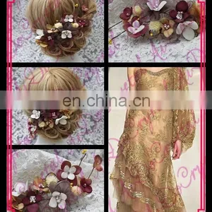 Aidocrystal Gold Organza Fall Hair Accessories Flower Crown Wedding Headpiece thumbnail-1