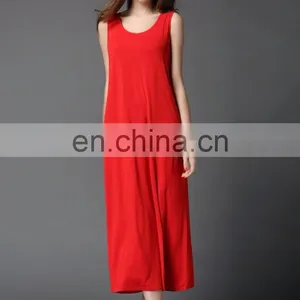 OEM Plain Color Modal Fabric Girls Slip Dress Women Casual Loose Shirt Basic Maxi Dress for Summer thumbnail-2
