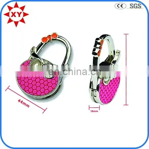 Butterfly Shaped Pink Powered Gold Handbag Hanger With Rhinestone thumbnail-3